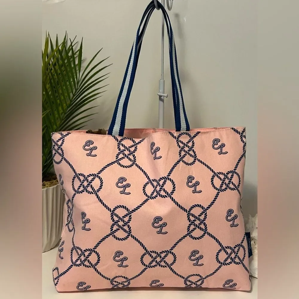 Estée Lauder Pink Blue Nautical Logo Canvas Tote Bag Beach Travel Shopper - Picture 5 of 15